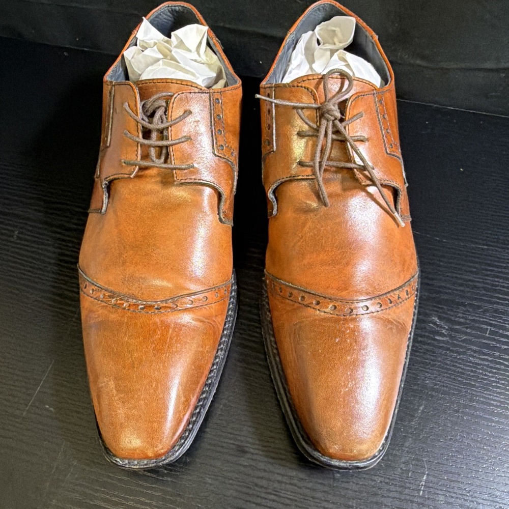 Duca Vero Tan Leather Cap Tan Oxford Dress Shoes Men's 44 Italy U.S. Size 10.5